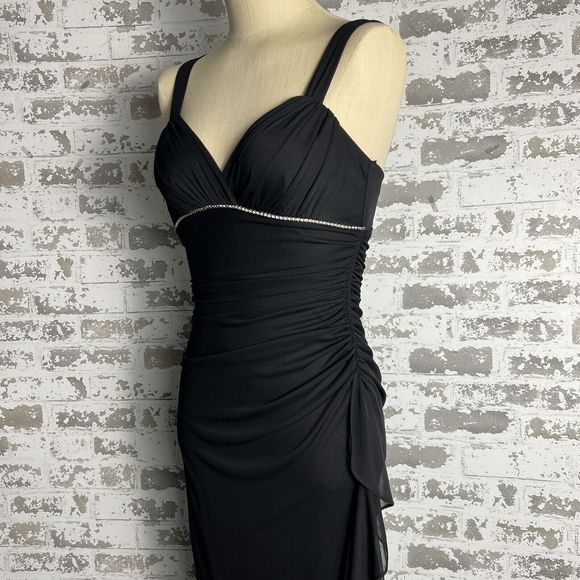 Betsy & Adam By Linda‎ Bernell Cocktail Dress Sz 4 Black Rhinestones - Picture 1 of 16